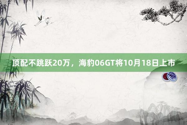 顶配不跳跃20万，海豹06GT将10月18日上市